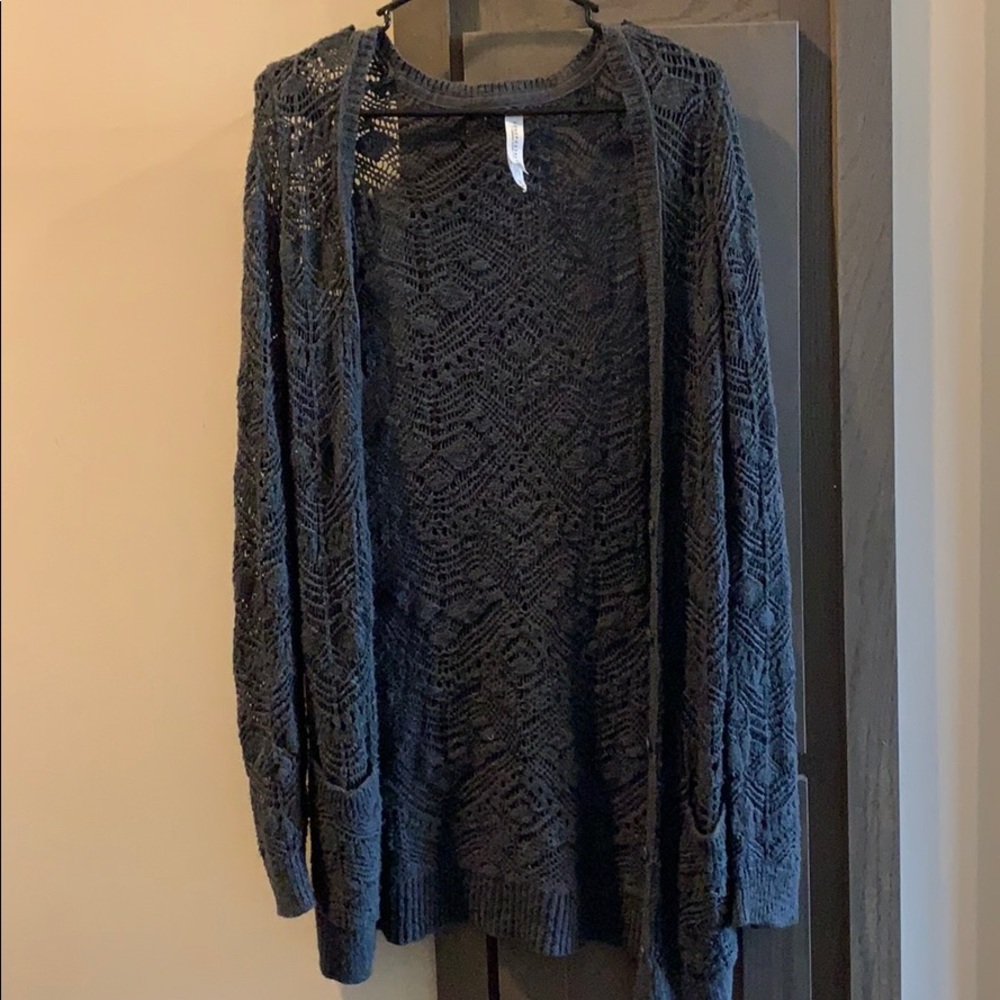 Long gray button up cardigan